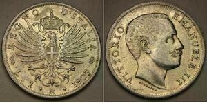 ITALY 1 Lira 1907 R - Silver 0.835 - Vittorio Emanuele III. - aUNC - 376 *