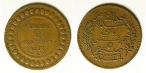 TUNISIA 5 Centimes AH1336/1917A - Bronze - VF - 3944