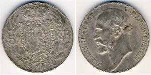 Лихтенштейн
5 крон (1910 г.)
Серебро
Иоганн II. Номер по Краузе Y#4, 900-я проба, 24 г.
