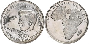 Zentralafrikanische Staaten-Tschad300 Francs 1970. Kennedy. K.M. 7. Polierte Platte