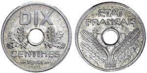 1941,FRANKREICH. Medaillen aus der Zeit der französischen Revolution. L'Etat Française, 1940-1944. 10 Centimes 1941. Probe / Essai. Gadoury 290. Sehr selten. Nur 9 Exemplare bekannt / Very rare.  ...