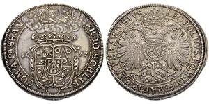 1677,RDR / ÖSTERREICH. Schlick, Grafschaft. Franz Josef, 1675-1740. Taler 1677, Prag. Mit Titel von Leopold I. 28.97 g. Holzmair 74. Dav. 3413. Sehr selten / Very rare. Felder leicht geglättet un ...