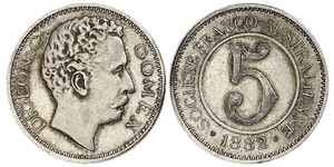 Französische Kolonien-Neukaledonien 5 Francs 1882. Digeon & Co. Societé Franco Australienne in Gomen. Sehr schön - vorzüglich