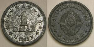 YUGOSLAVIA 1 Dinar 1945 - Zinc - UNC - 2700 *