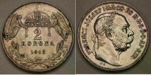 HUNGARY 2 Korona 1912 KB - Silver 0.835 - Franz Joseph I. - VF/XF - 1638 *