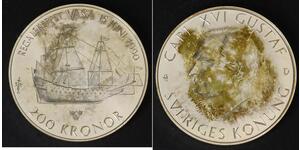 SWEDEN 200 Kronor 1990 - Silver 0.925 - Carl XVI. Gustaf - Warship Vasa - 1818