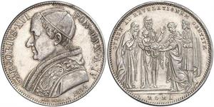 Italien-Vatikan. Gregorio XVI. 1831-1846. Scudo 1834. Davenport 191, Pagani 200. Winzige Randfehler, winzige Kratzer, fast vorzüglich / vorzüglich