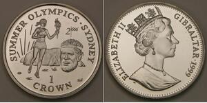GIBRALTAR 1 Crown 1999 -Cu-Ni- Sydney Olympics / Aboriginal Woman - UNC - 2908 *
