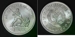 ALBANIA 1 Lek ND(1969) - Aluminum - 25th Anniversary of Liberation - aUNC - 4610