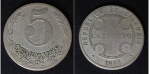 COLOMBIA 5 Centavos 1921 RH - Copper/Nickel - 3453
