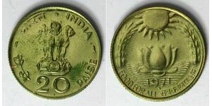 INDIA 20 Paise 1971 B - Aluminum/Bronze - aUNC - 4406
