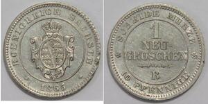 GERMANY 1865 1 NEU GROSCHEN 10 PFENNIGS SAXONY KING JOHN I WORLD COIN 