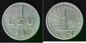 ROMANIA 1 Leu 1951 - Aluminum - VF/XF - 4439