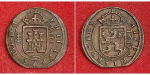  
 
   1612, Spain, Philip III. Beautiful Milled Copper 8 Maravedis Coin. Segovia mint!     Mint Year: 1612  Mint Place: Segovia   Denomination: 8 Maravedis   Ruler: Philip III (Felipe III) of Sp ...