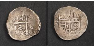  
 1598, Mexico, Philip II. Spanish Colonial Silver 2 Reales Cob Coin. (6.57gm) VF+ 
  Assayer: O Reference: KM-31. R! Mint Period: 1556-1598 Mint Place: Mexico (oM) Denomination: 2 Reales Cob Co ...