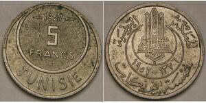 TUNISIA 5 Francs AH 1376 / 1957 - Copper-Nickel - Muhammad VIII. - aUNC - 2854 *