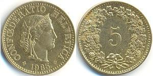 5 Rappen / 5 Centime Svizzera Rame/Argento/Nichel 