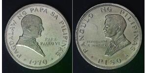 PHILIPPINES 1 Piso 1970 - Nickel - Pope Paul VI. Visit - XF/aUNC - 2017