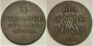 HANNOVER (German Kingdom) 4 Pfennig 1831 C - Copper - William IV. - VF - 843 *