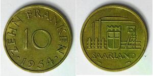 SAARLAND (German Republic State) 10 Franken 1954(a) - Aluminum/Bronze - 2251