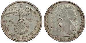 Germany - 5 Reichsmark 1939-A - Paul von Hindenburg, Silver