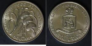SAINT VINCENT 4 Dollars 1970 - Copper/Nickel - F.A.O. - aUNC - 3836