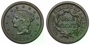 1848 Braided Hair Large Cent, rare N-32, R5