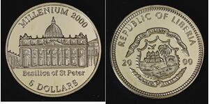 LIBERIA 5 Dollars 2000 Proof - Copper/Nickel - Basilica St. Peter - 2843