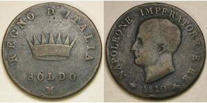 KINGDOM of ITALY Soldo 1810 M - Copper - Napoleon Bonaparte - VF - 3736 *