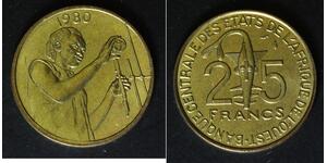 FRENCH WEST AFRICA 25 Francs 1980 - Aluminum/Bronze - F.A.O, - aUNC - 2346