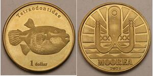 MOOREA (French Polynesia) 1 Dollar 2021 - Brass - Tetraodontidae - aUNC - 3488 *