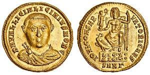 Licinius II (Caesar, 317-24), Aureus, 5.23g, Nicomedia, 321-22, facing bare headed draped bust, d n val licin licinivs nob c, rev. iovi conservatori caes, Jupiter seated facing holding Victory in ...
