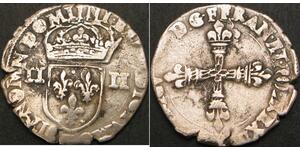 FRANCE 1/4 Ecu 158? - Silver .917 - Henry III - used - 3378 