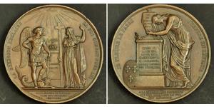  
 1820, Royal France, Louis XVIII. Large Bronze "Tribute to the Bourbons" Medal.  
  
 Mint Year: 1820 Reference: Coll.151.  Medallist: Raymond Gayrard  Condition: Minor damages on hig ...