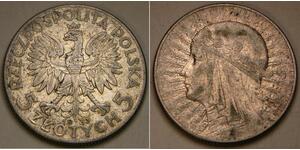 POLAND 5 Zlotych 1933 (w) - Silver 0.75 - Queen Jadwiga - VF+ - 3631 *