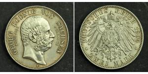  
 
  
 1904, Kingdom of Saxony, George I. Scarce Silver 2 Mark "Mourning" Coin. AU+ 
  
  Mint Date: 1904 Mintage: 150,000 pcs.  Reference: KM-1262. Mint Place: Muldenhutten (E) Condit ...