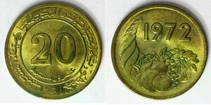 ALGERIA 20 Centimes 1972 - Brass - Series: F.A.O. - aUNC - 4463