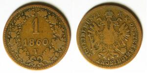 AUSTRIA 1 Kreuzer 1860 V - Copper - Franz Joseph I. - 3385