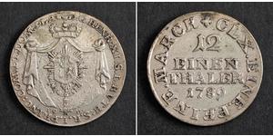  
  
 1789, Reuss-Obergreiz, Heinrich XI. Scarce Silver 1/12 Thaler Coin. Damaged XF! 
  
 Mint Year: 1789 Denomination: 1/12 Thaler Reference: Jaeger 28, KM-63 var. (this date not listed!)  Cond ...