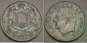 MONACO 5 Francs 1945 - Aluminium - Louis II. - XF- - 3531 *