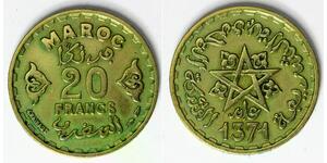 MOROCCO 20 Francs AH 1371 - Aluminum/Bronze - Mohammed V. - XF/aUNC - 1566