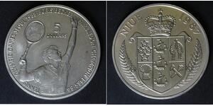NIUE 5 Dollars 1987 - Copper/Nickel - Olympics - Tennis - aUNC - 3819