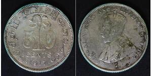 CEYLON (British Colony) 50 Cents 1917 - Silver 0.800 - George V. - 3688