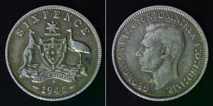 AUSTRALIA Sixpence 1942 S - Silver 0.925 - George VI. - VF - 3884