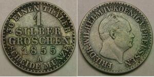 PRUSSIA (Germany) 1 Groschen 1855 A - Billon 0.22 - F. Wilhelm IV. - VF+ - 2665*