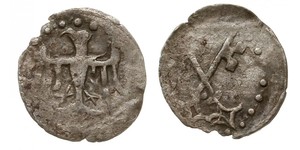 Poland - Hedwig von Anjou 1382-1399; denar poznański; Aw: Orzeł heraldyczny z głową w lewo; Rw: Dwa skrzyżowane klucze; Gum.H. 406, Kop. 7944 (R7); srebro 0.21 g, rzadki - GRADE: III+