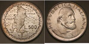 ITALY 500 Lire 1982 R - Silver 0.835 - Giuseppe Garibaldi - aUNC - 3628 *