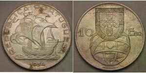 PORTUGAL 10 Escudos 1954 - Silver 0.68 - aUNC - 1887 *