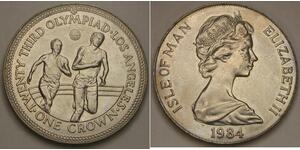 ISLE OF MAN 1 Crown 1984 PM - Los Angeles Olympics / Athletics - XF - 2713*