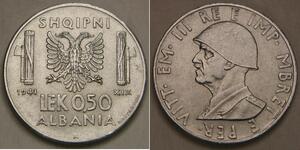 ALBANIA (Italian Occupation WWII) 0.50 Lek 1941 R - S. Steel - XF - 1892 *